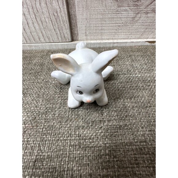 Russ Berrie & Co Taiwan Ceramic White Bunny Figurine with Blue Bow Collectible - Picture 2 of 8